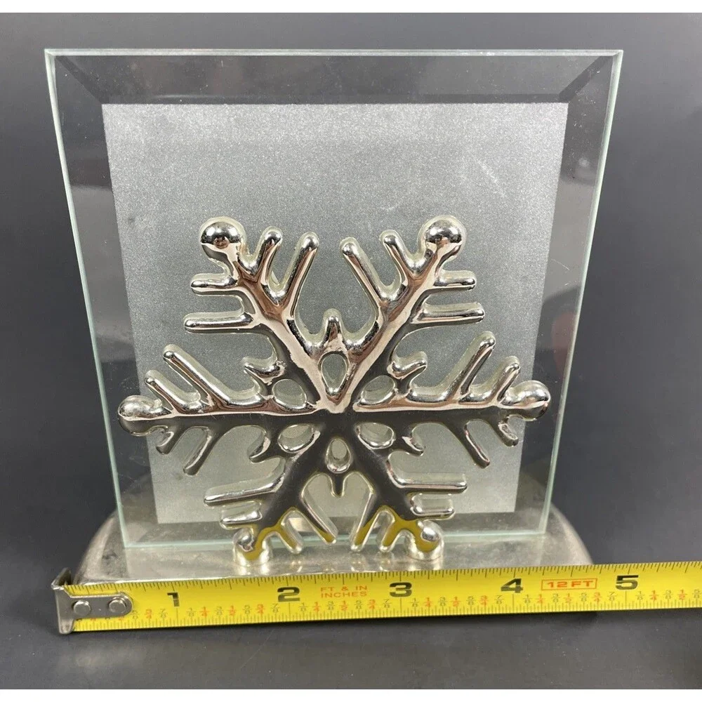 Silver Plated and Frosted Glass Snowflake Candle Holder